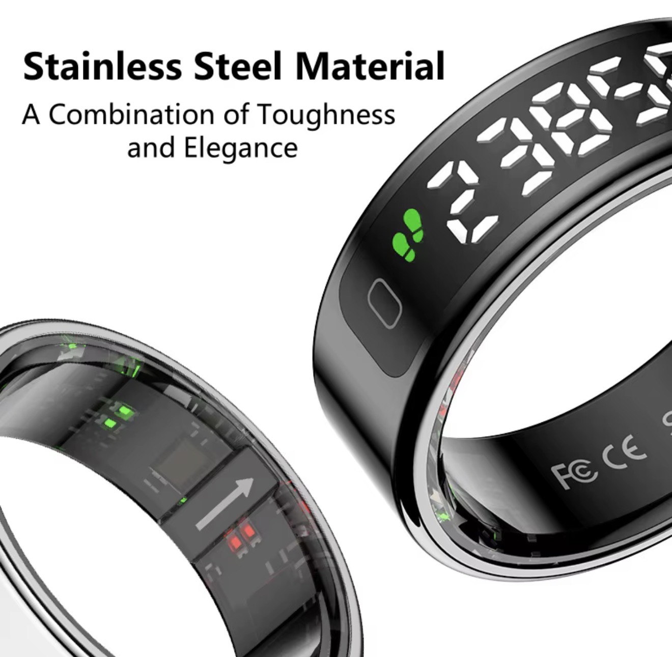 Stainless-steel construction of the OA Smart Ring with internal precision sensors