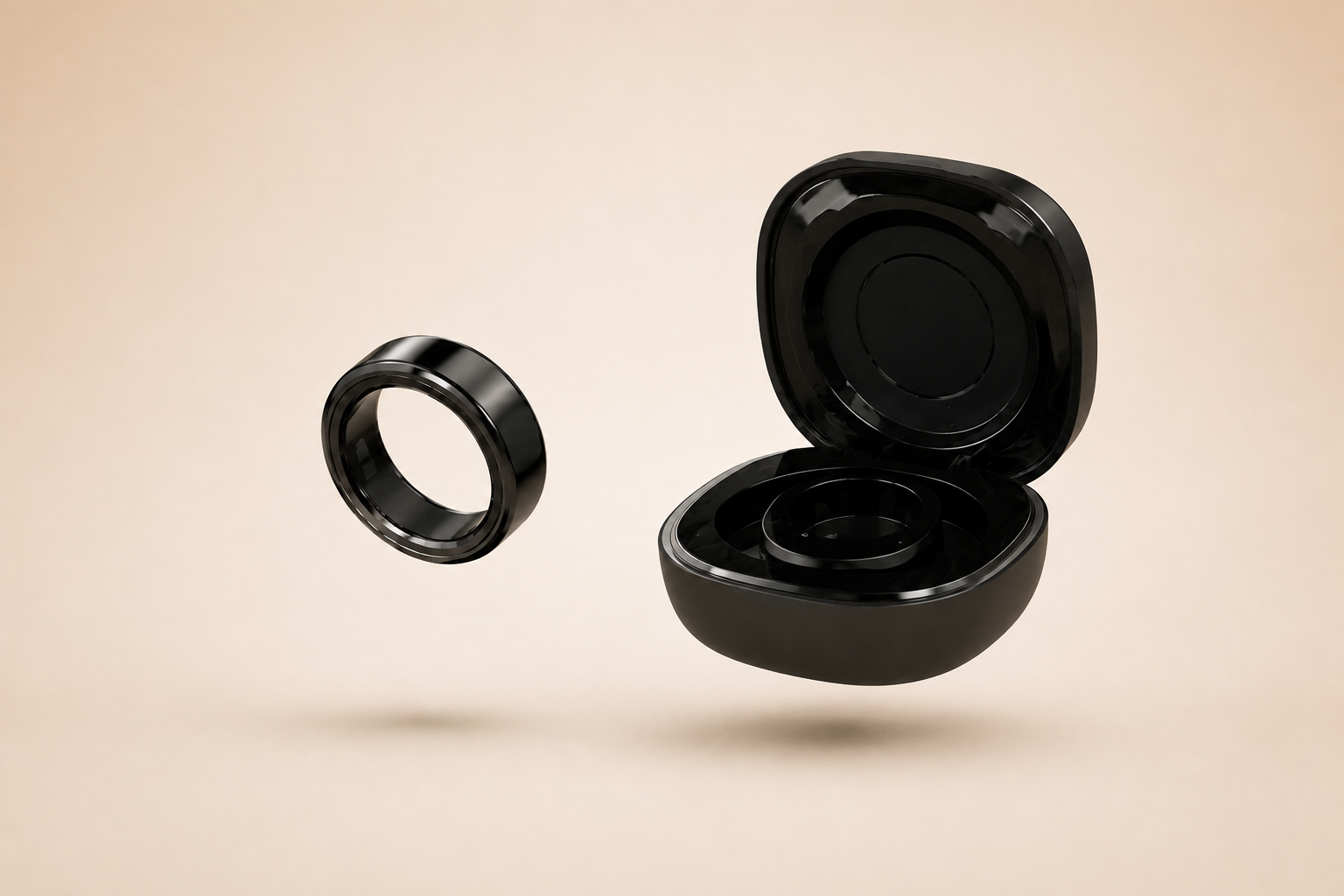 OA Smart Ring beside its portable rechargeable charging case