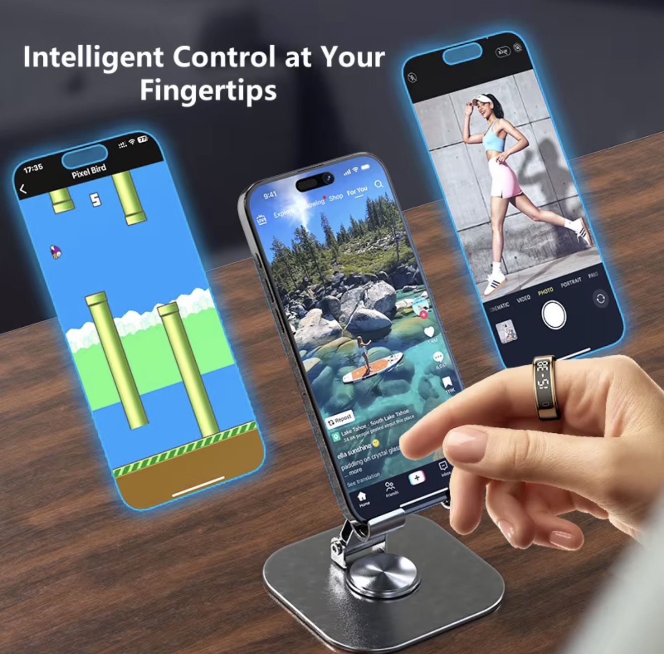 OA Smart Ring used as a touch remote for phone camera and mobile games